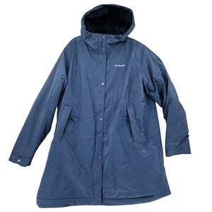 Columbia Parka Jacket XXL Men Navy Blue Omni Tech Sherpa Lined Hooded Rain Coat